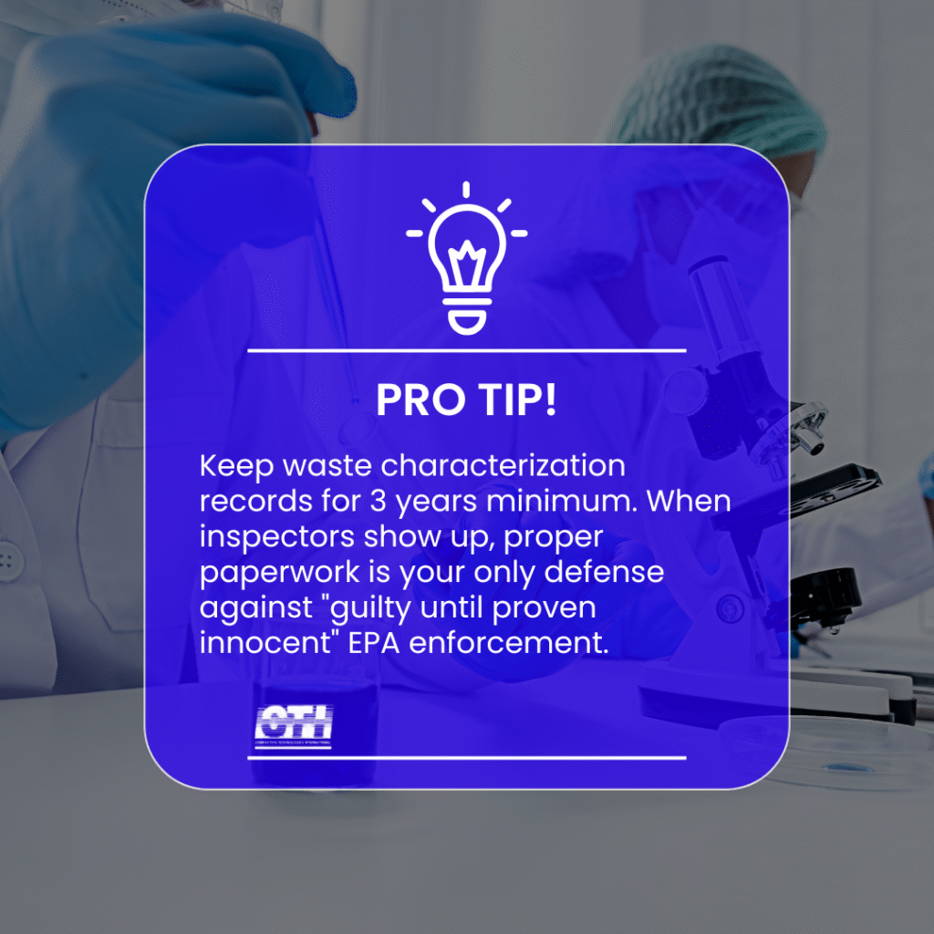 Laboratory documentation pro tip for maintaining 3-year records on types of hazardous waste characterization