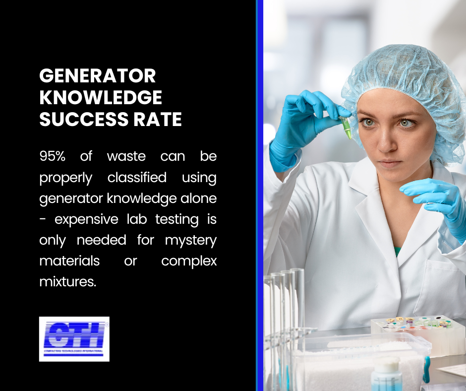 Laboratory technician using generator knowledge for liquid waste removal classification