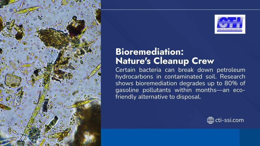 Microscopic view of bacteria in soil, showing bioremediation as nature's cleanup crew that breaks down petroleum hydrocarbons in contaminated sites.
